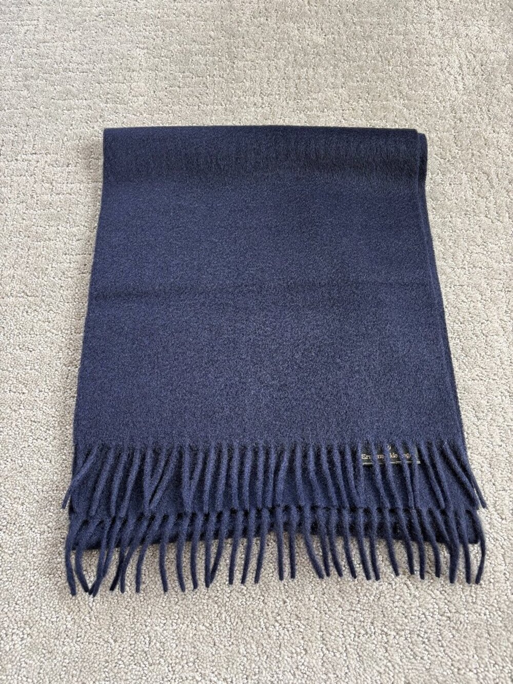 NEW Vintage Ermengildo Zegna Italy Luxury 100% Cashmere Black Fringed Scarf Box